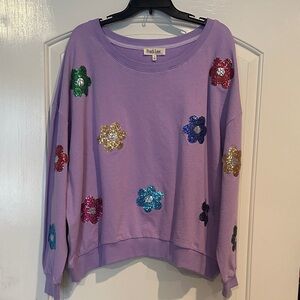 Peach Love California Purple Sequin Floral Sweatshirt